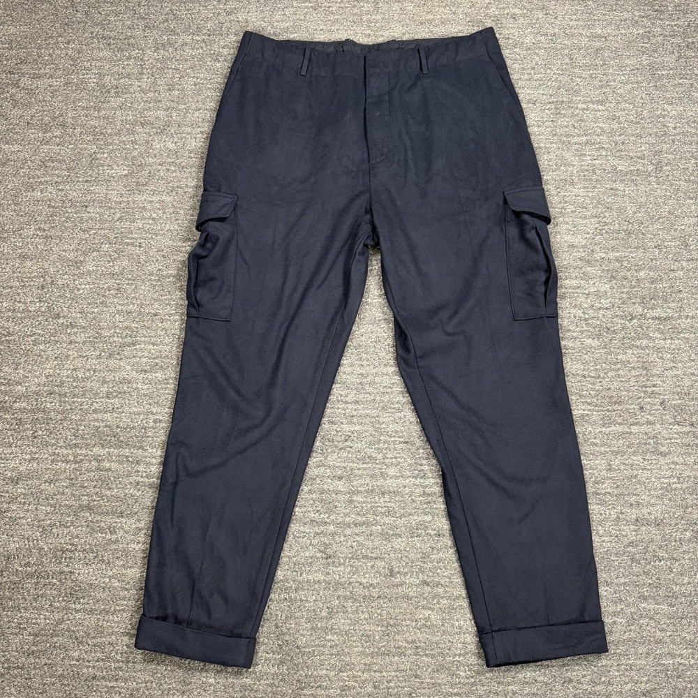 Reiss Lounge Flannel Cargo Pants 34X28 Navy Cuffed Military Army Office Workwear
